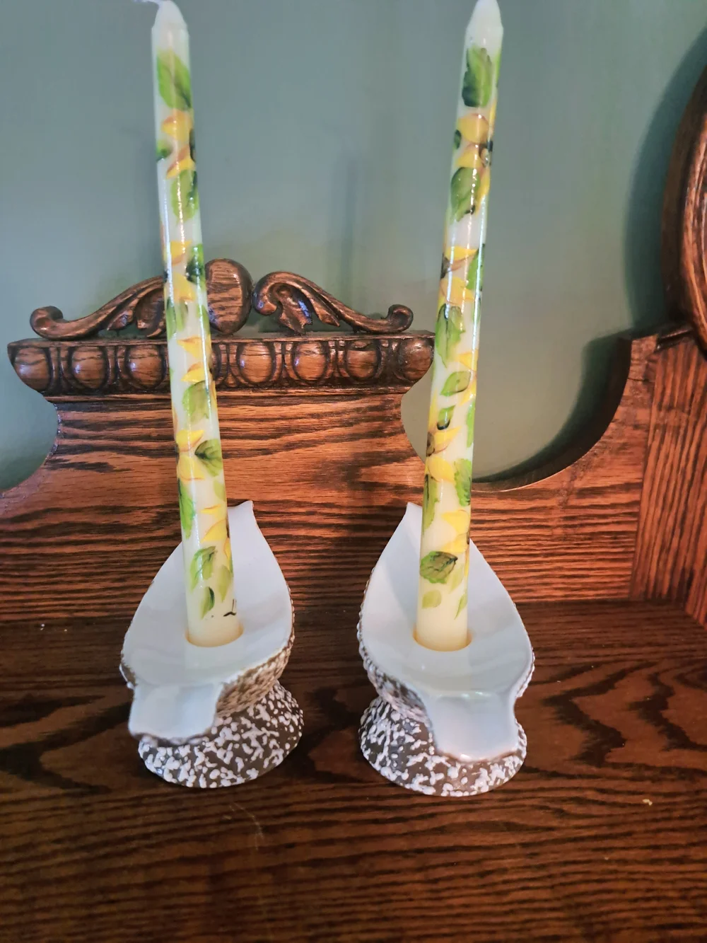 Vtg Royal Haeger R1760 Candlesticks I Stone Lace With Handpainted Candles